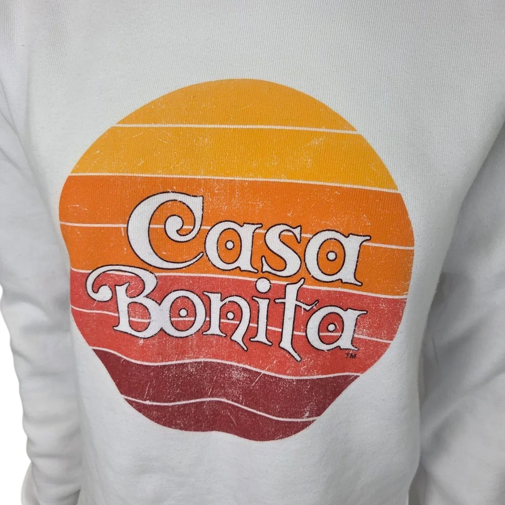 Casa Bonita Pullover Sweatshirt Womens XS White Yellow Red Crew Neck - Picture 7 of 11